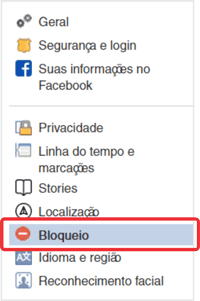 Menu para bloquear alguém no Facebook
